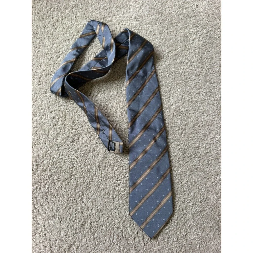 GIORGIO ARMANI Collezioni Mens 100% Silk Necktie ITALY STRIPED Blue Gold